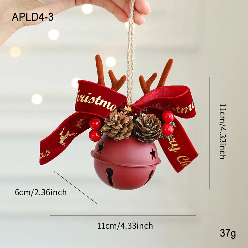 Wrought iron decorative pendant with antlers, pine cone, bowknot, and a small bell in a choice of colours.