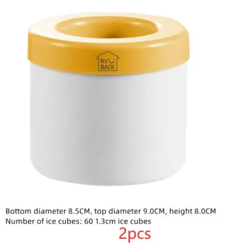 Blue-green silicone ice bucket mould with lid showing 9cm diameter and 8cm height dimensions