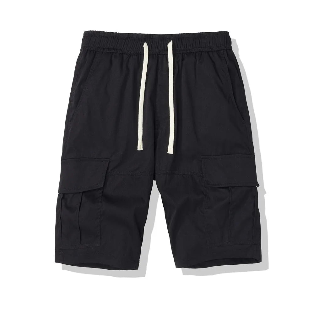 Men's loose cropped pants in Korean style with multiple pockets, shown in brick red colour