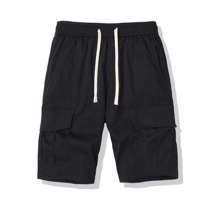 Men's loose cropped pants in Korean style with multiple pockets, shown in brick red colour