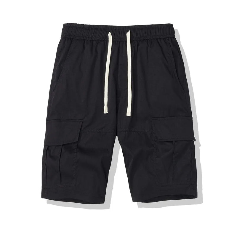 Men's multi-pocket loose cropped pants outdoor leisure shorts in Korean style with polyester fabric, available in sizes S to 3XL and colours including black, dark blue, dark gray, khaki and brick red for summer wear