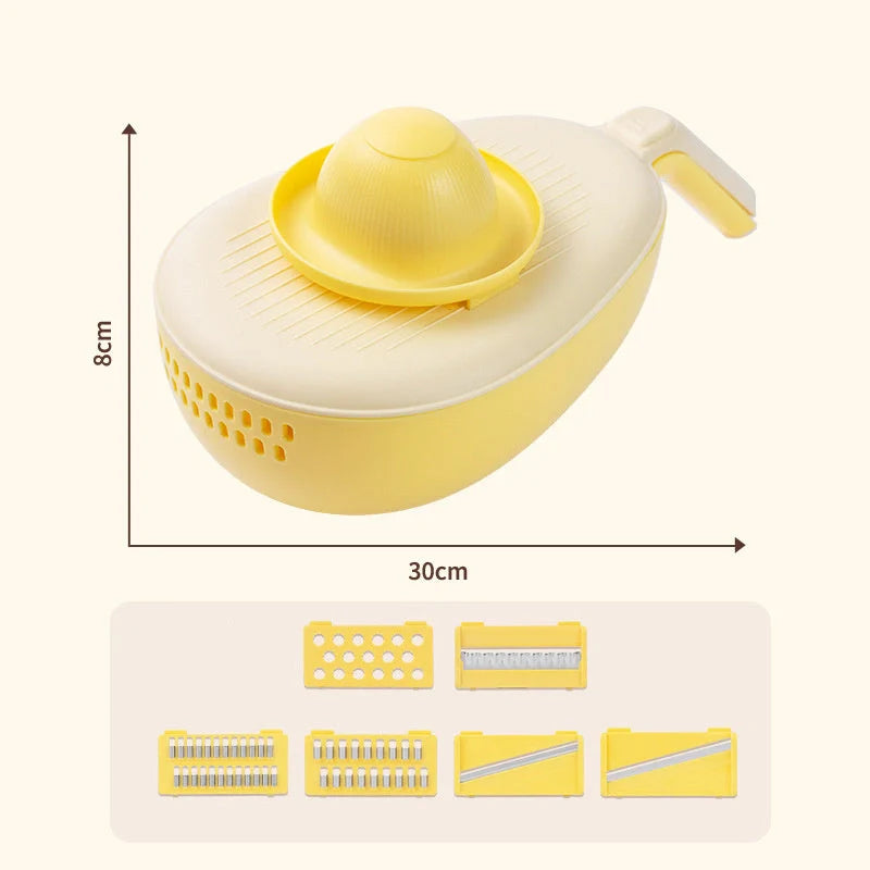 Stainless steel and PP vegetable grater with storage box in avocado green and mango yellow