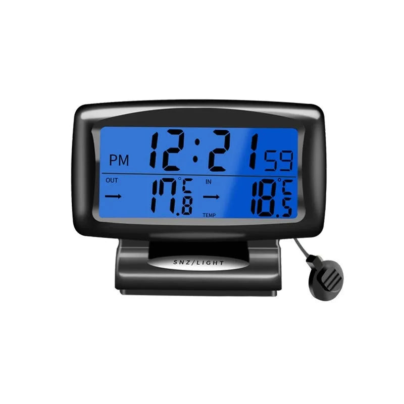 Vehicle Mounted Electronic Dual Thermometer for Inside and Outside Temperature, 2-in-1 Thermometer Clock, Model SH-350, 85 x 24mm, Black, Car Dashboard Temperature Gauge