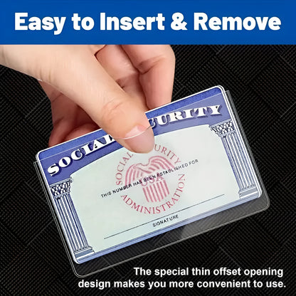 Clear transparent PVC social security card holder with dimensions 9.7cm by 5.9cm.