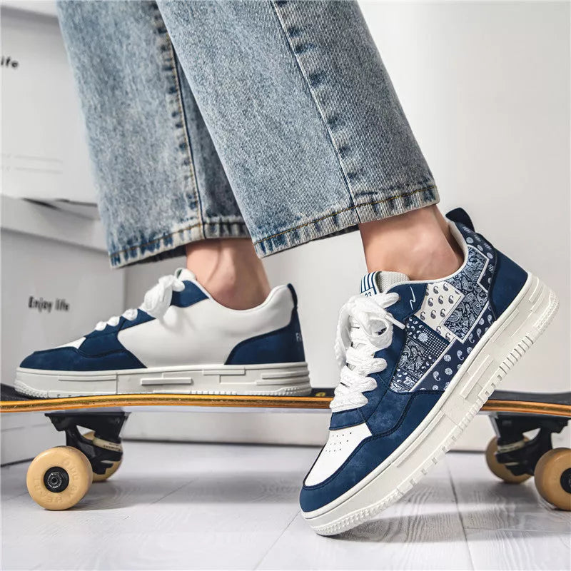 Male Student Sports Casual Shoes in beige, white and blue, and beige and black colours