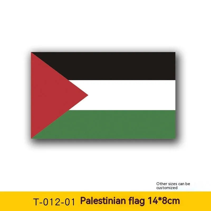 Palestinian flag car decal sticker shown on vehicle window, available in three design variations