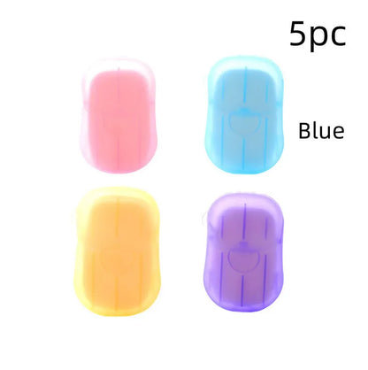 Disposable hand soap paper sheets showing 3.6x5.6cm size and multiple colour options