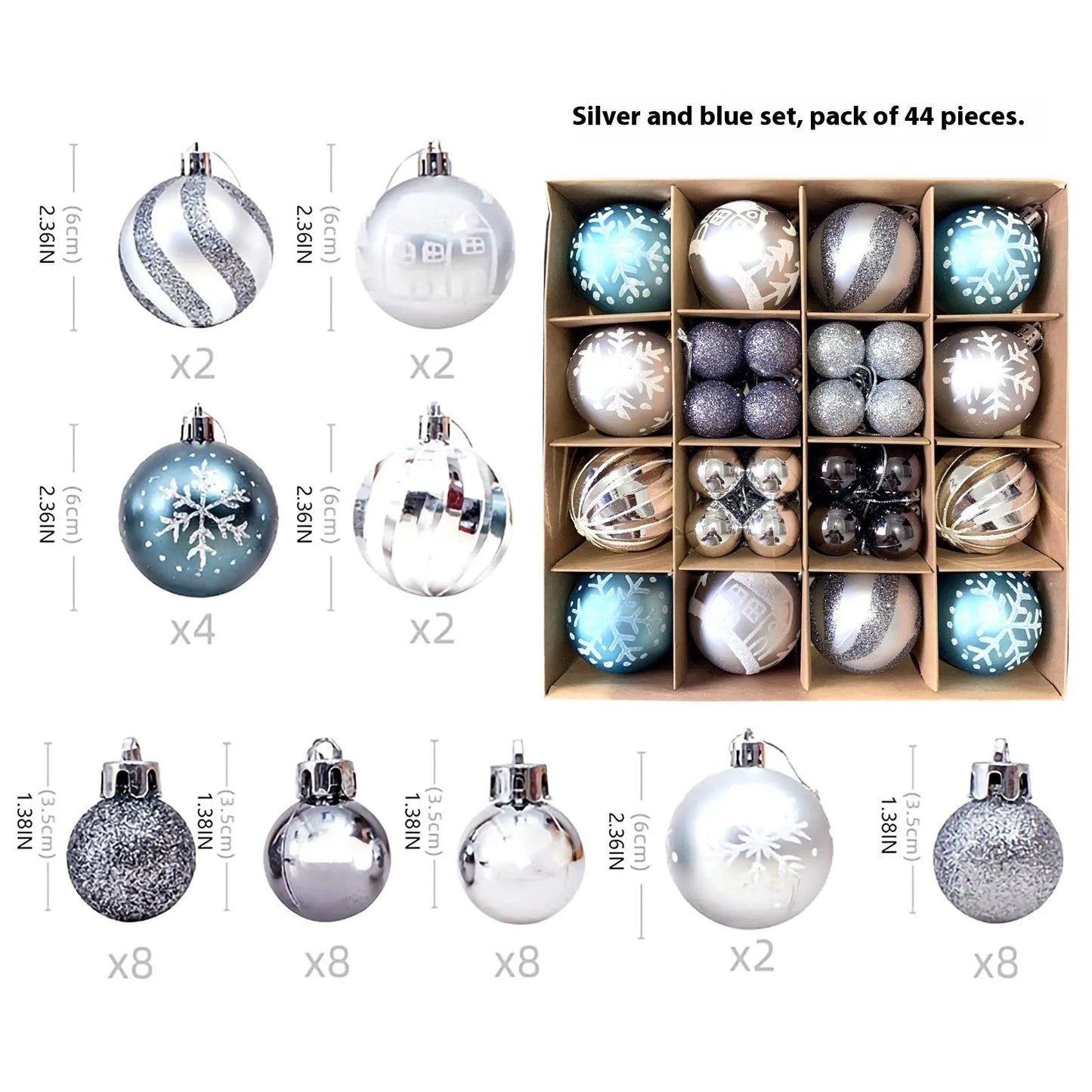 Christmas decoration pendant set with electroplated balls and painted gifts in cowhide presentation box