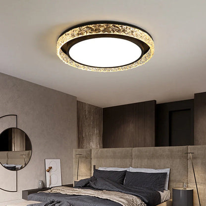Circular 50cm bedroom ceiling lamp with Nordic design in black, gold, or white finish options