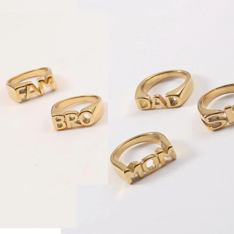 18K gold plated titanium steel letter seal ring with geometric design for women