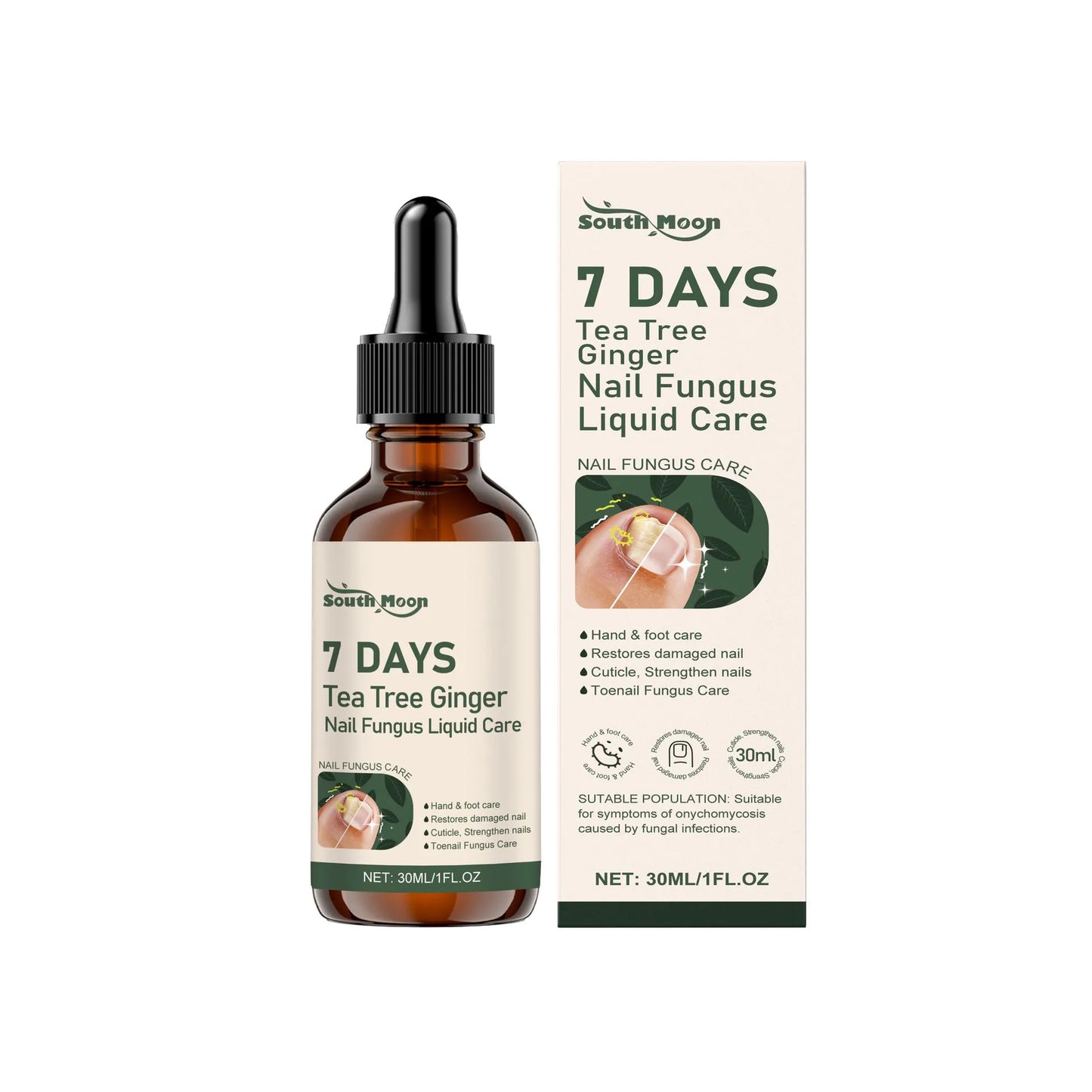 30ml bottle of mild brightening and nourishing nail care solution.