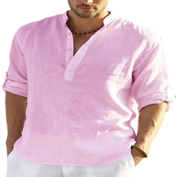 Stylish men's linen shirt with stand collar in various colours and sizes