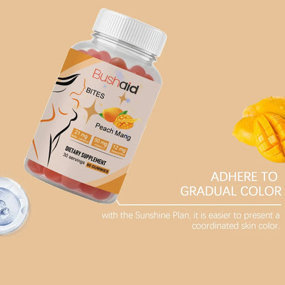 BUSHAID tanning gummy candies container with 60 soft candies containing 125μg Vitamin D3 and Haematococcus pluvialis astaxanthin