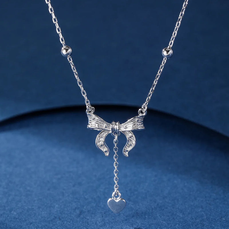 S925 Sterling Silver Butterfly Heart Necklace with Adjustable 40-45cm O-Ring Chain, a Dainty Silver Clavicle Chain for Everyday Wear