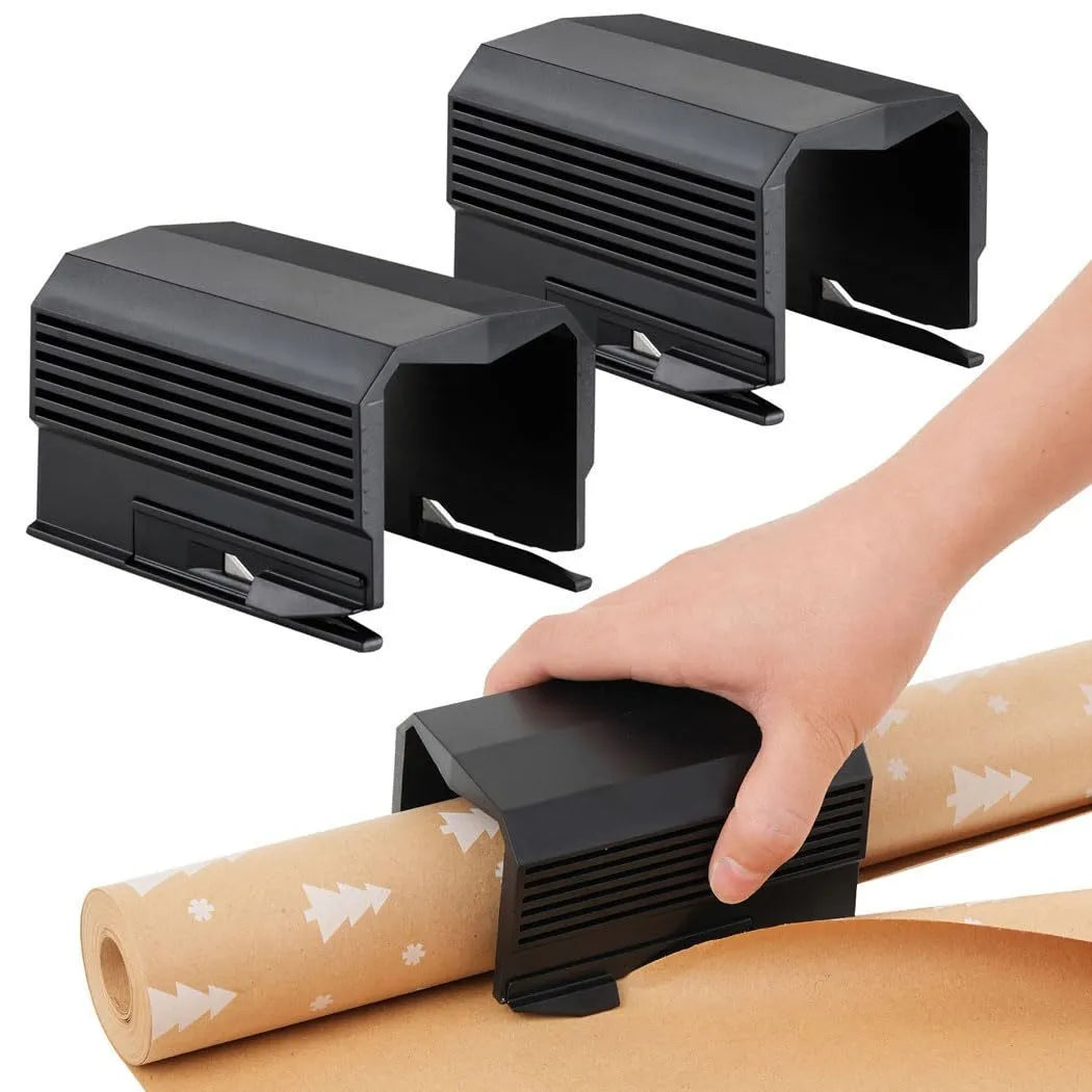 Plastic roll paper cutter in black, red, or green colours with injection-moulded construction