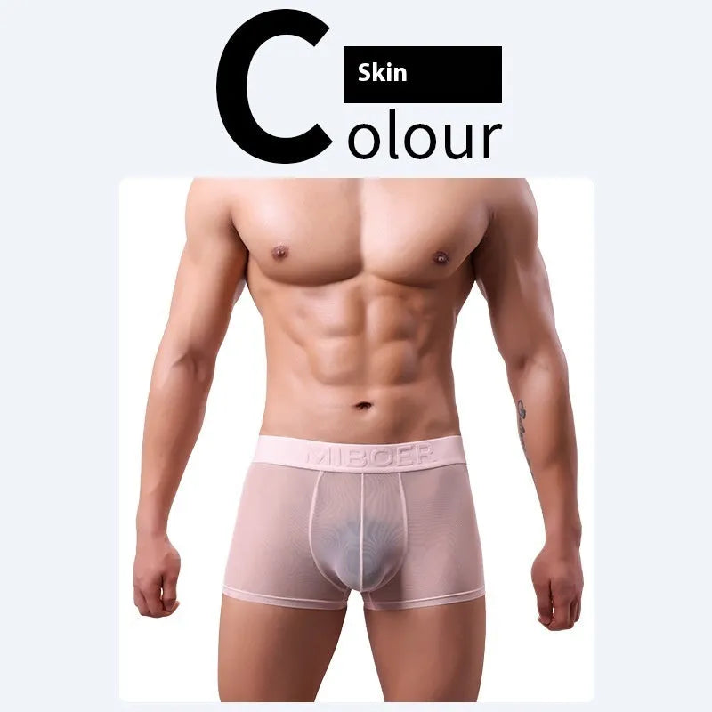 Men's thin flat-knit boxer shorts in black, showing the minimalist design and soft texture of the quick-dry fabric.