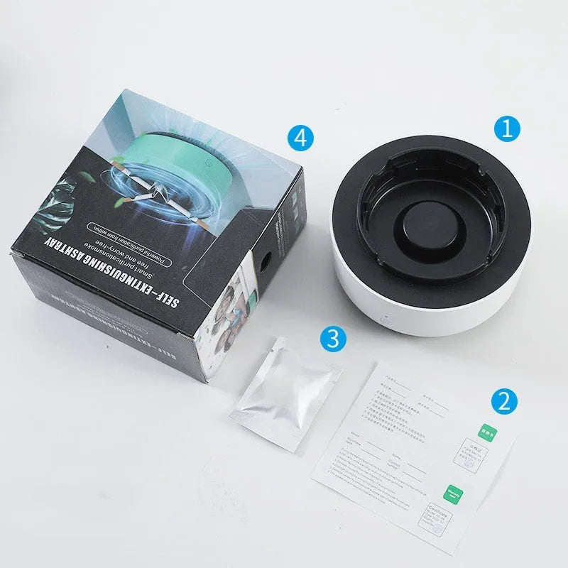 Portable automatic air purifier ashtray with negative ion technology for smoke removal