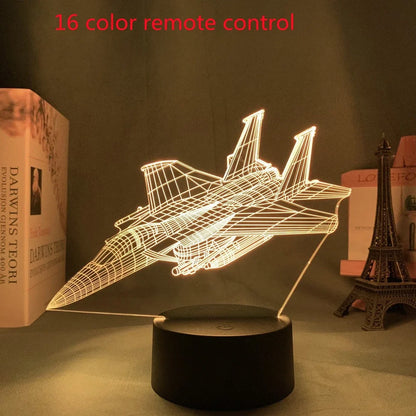 Custom 3D aeroplane hologram night light with personalised name, showing optical acrylic panel and ABS base