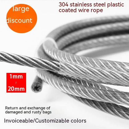 304 stainless steel anti-theft wire rope showing double twist structure and corrosion-resistant surface