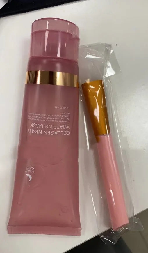 Collagen night face mask 75ml bottle with application brush for firming and anti-wrinkle treatment