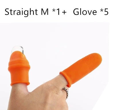 Silicone thumb protector with sharp curved blade for effortless vegetable, fruit, and crop harvesting in the garden or farm