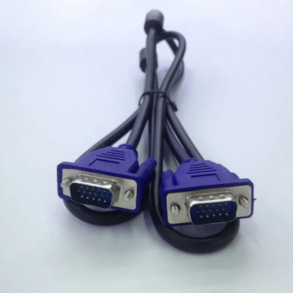 Black VGA video cable with blue mould head, 1.5 metres long for computer to monitor connections