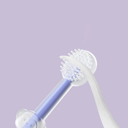 Silicone pet toothbrush for dogs and cats in purple blue green colours for dental care