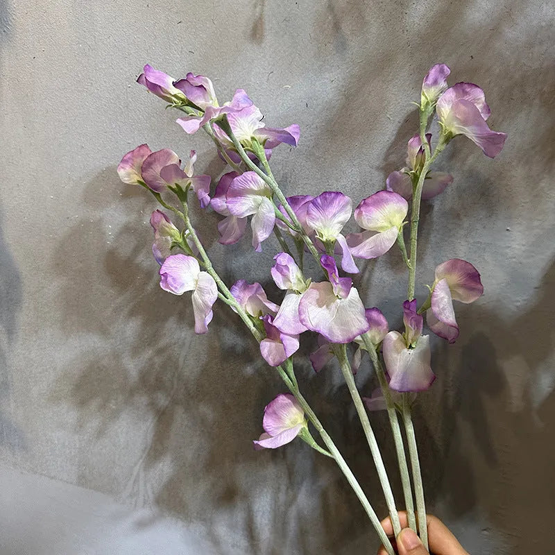 Purple flocked silk artificial fragrant pea flower standing 63cm tall