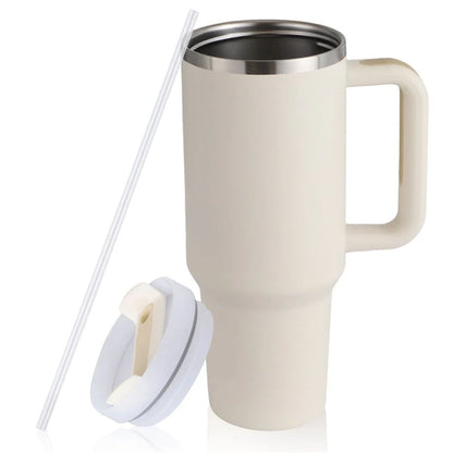 40oz stainless steel straw coffee mug with handle, ideal for travel
