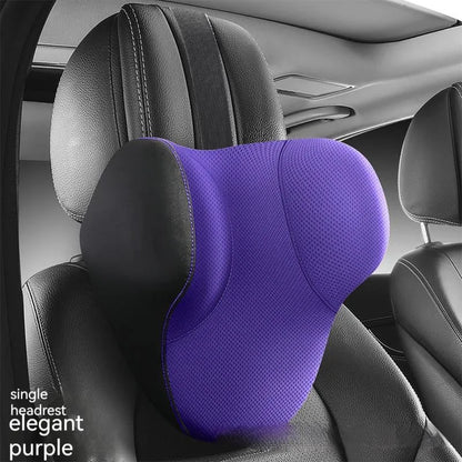 Memory foam car lumbar support pillow and matching headrest in knitted fabric with latex filler