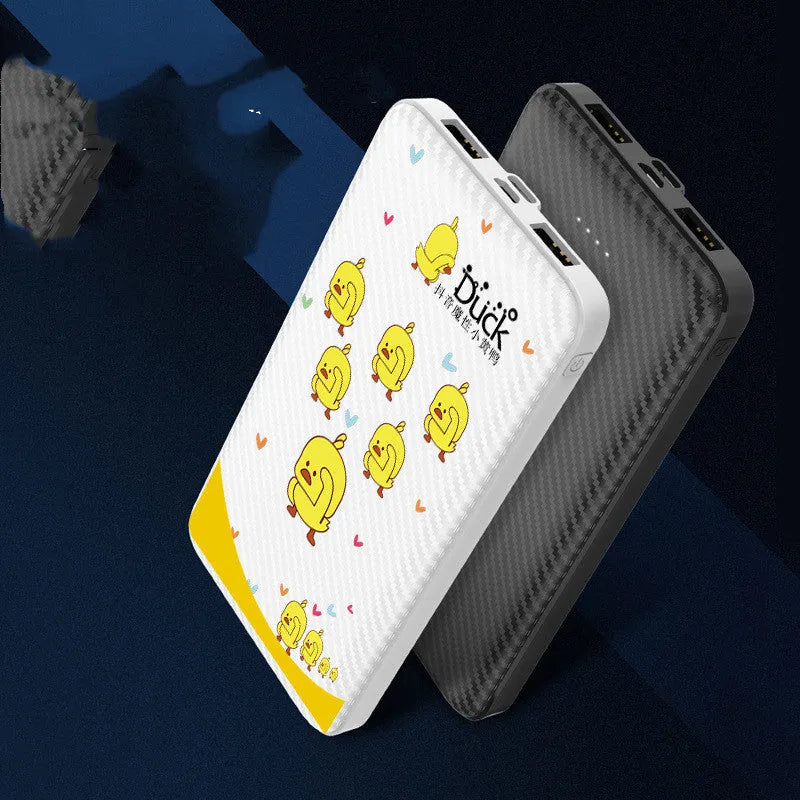 White portable power bank with 20000mAh capacity and multiple USB output ports on a table.