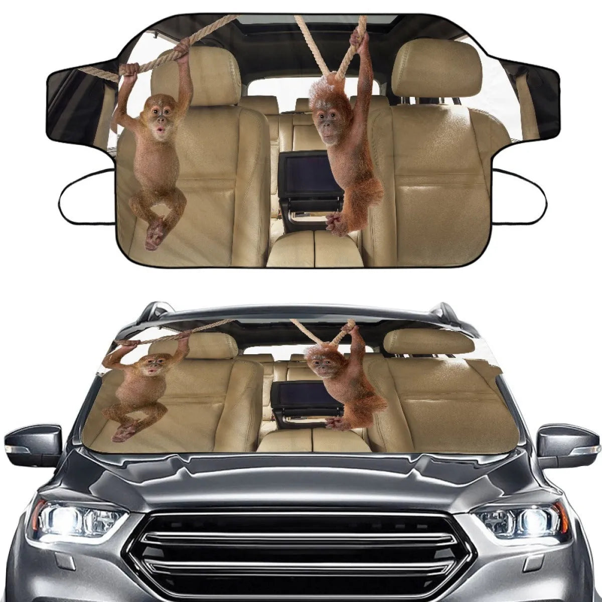 Car snow protection cover front gear with lanyard installation system for vehicle windshields