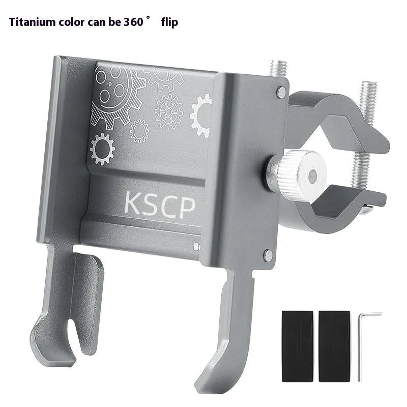 Aluminium alloy mobile phone holder mount for bicycle and motorcycle handlebars in multiple colours.
