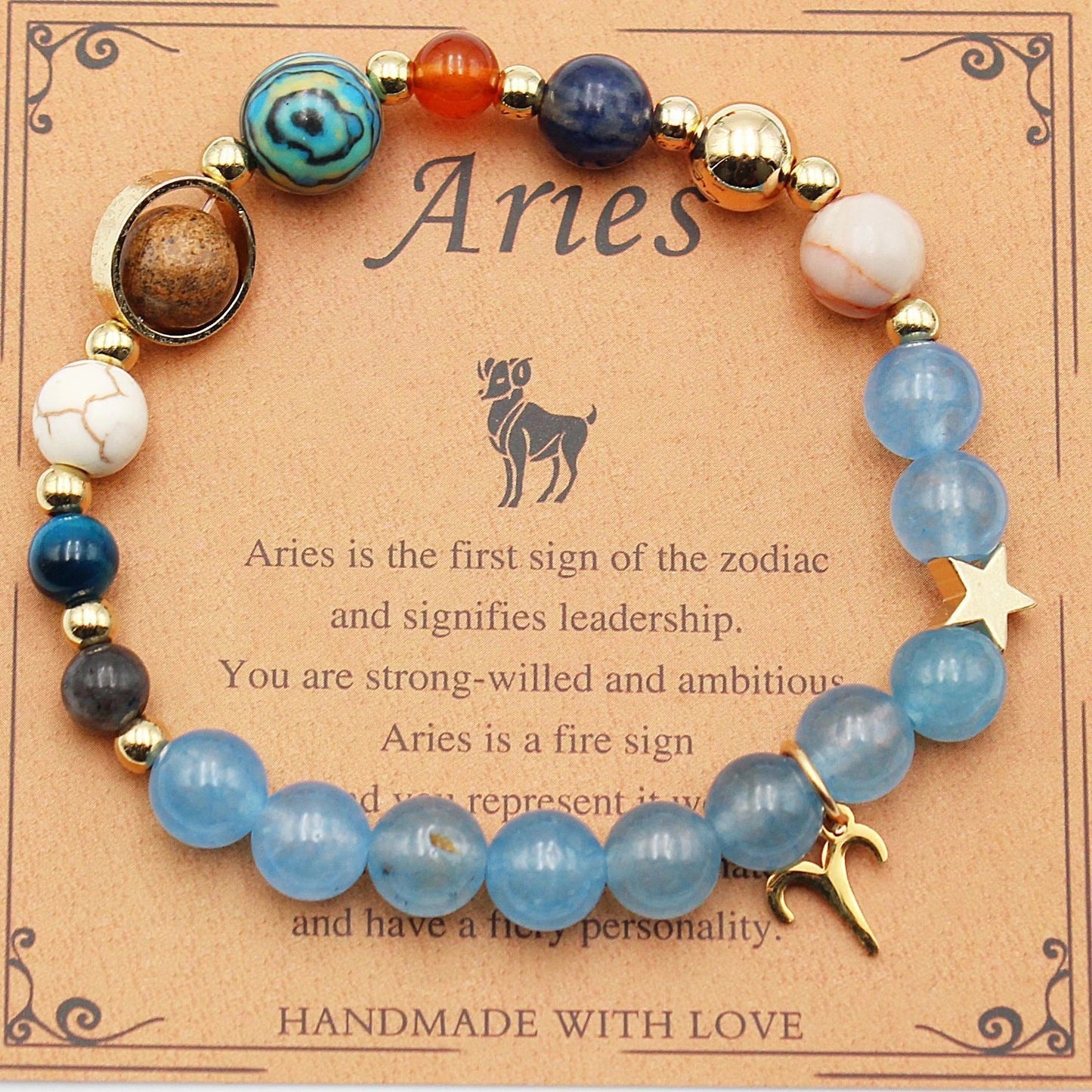Handcrafted zodiac bracelets with natural stone beads and constellation designs