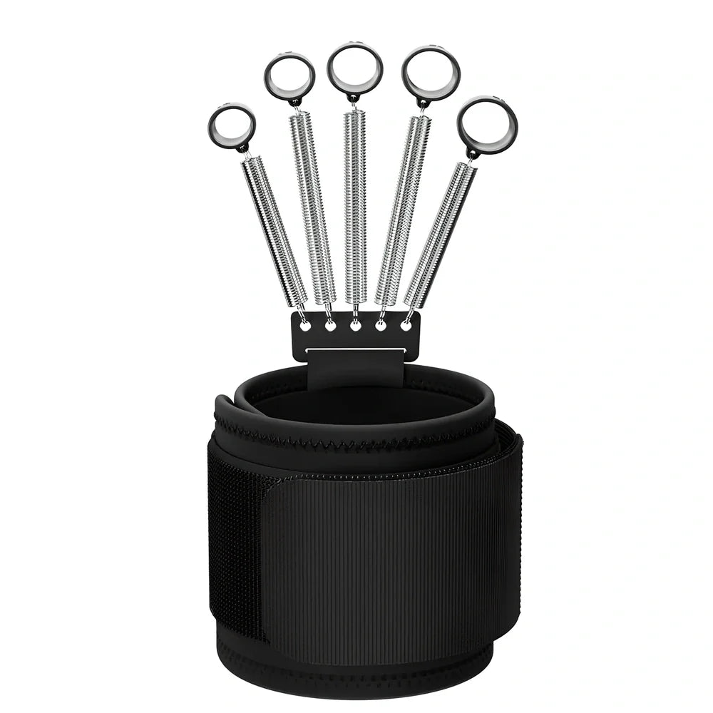 Spring steel finger trainer with adjustable resistance for hand strength exercises