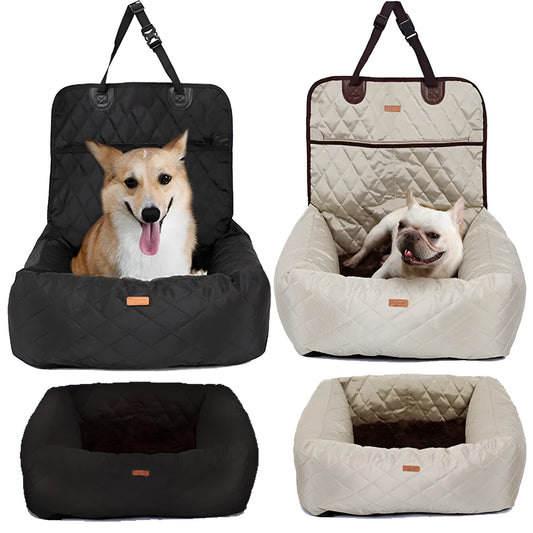 2 in 1 folding pet dog car seat pad and bed, 60x50x61cm, 900D nylon and Oxford, black grey beige