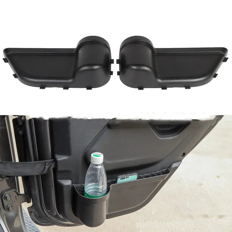 Black ABS plastic door storage box for Jeep Wrangler JK and JL vehicle interior organisation