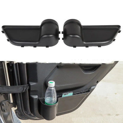 Black ABS plastic door storage box for Jeep Wrangler JK and JL vehicle interior organisation
