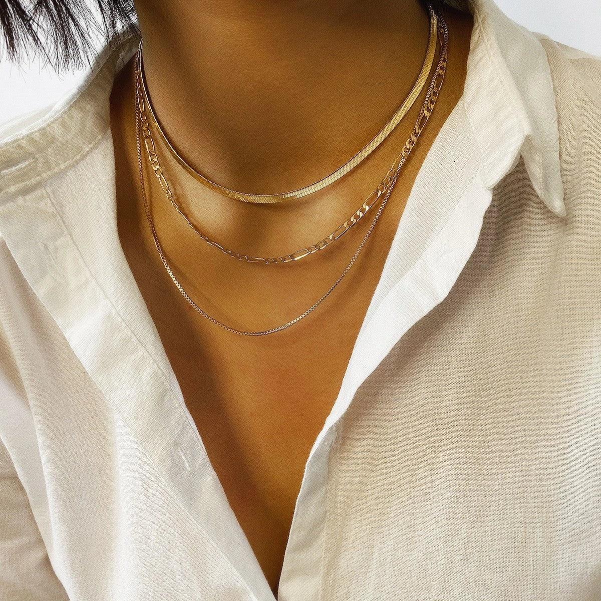 Punk Geometric Snake Bones Multi-layer Chain Necklace in silver and gold