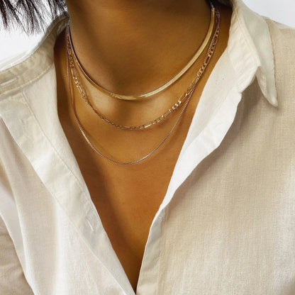 Punk Geometric Snake Bones Multi-layer Chain Necklace in silver and gold