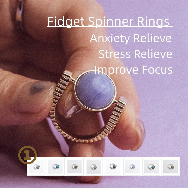 Original Fidget Spinner Ring with natural stone spinner for stress relief