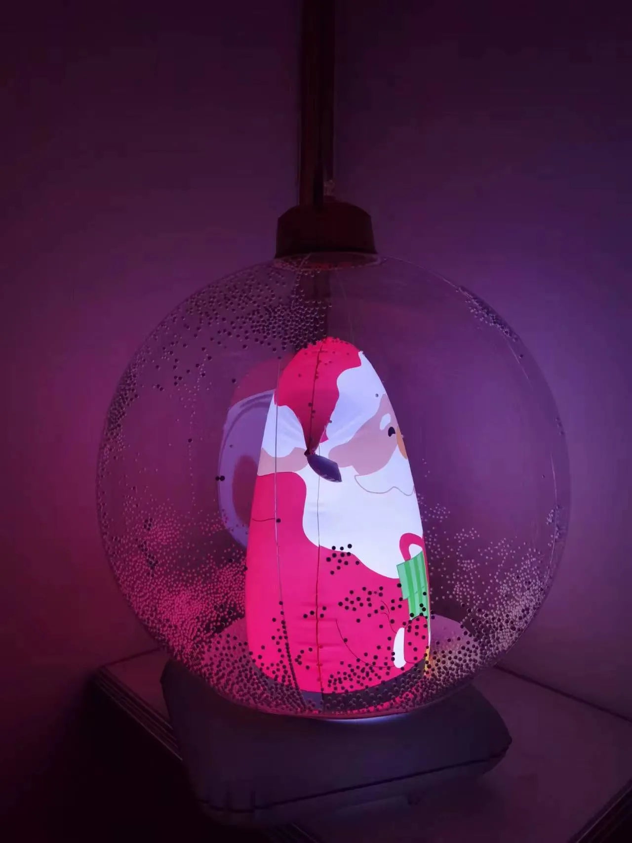 Red and white Santa Claus inflatable Christmas ball decoration hanging, approx 60cm in size.