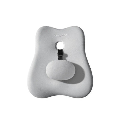 Memory foam lumbar support cushion with massage beans in imitation brocade cotton fabric, shown in a two-tone colour.