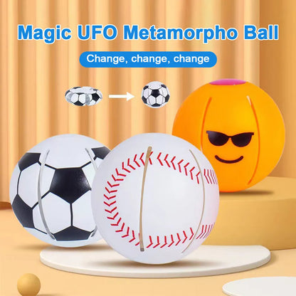 Convertible glowing ball and flying disc dog toy in plastic with 9cm diameter