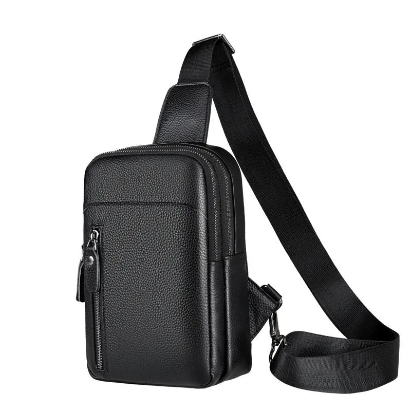 Men's genuine leather crossbody shoulder bag in urban simplicity style with chest bag design