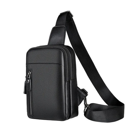 Men's genuine leather crossbody shoulder bag in urban simplicity style with chest bag design