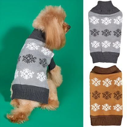 Dark brown and grey snowflake pattern dog Christmas sweater for winter pet clothing