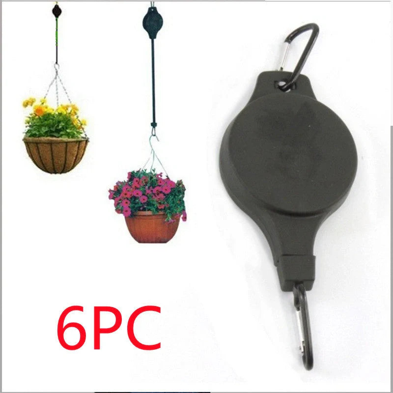 Detachable hanging basket hook with elastic cord for adjustable plant displays