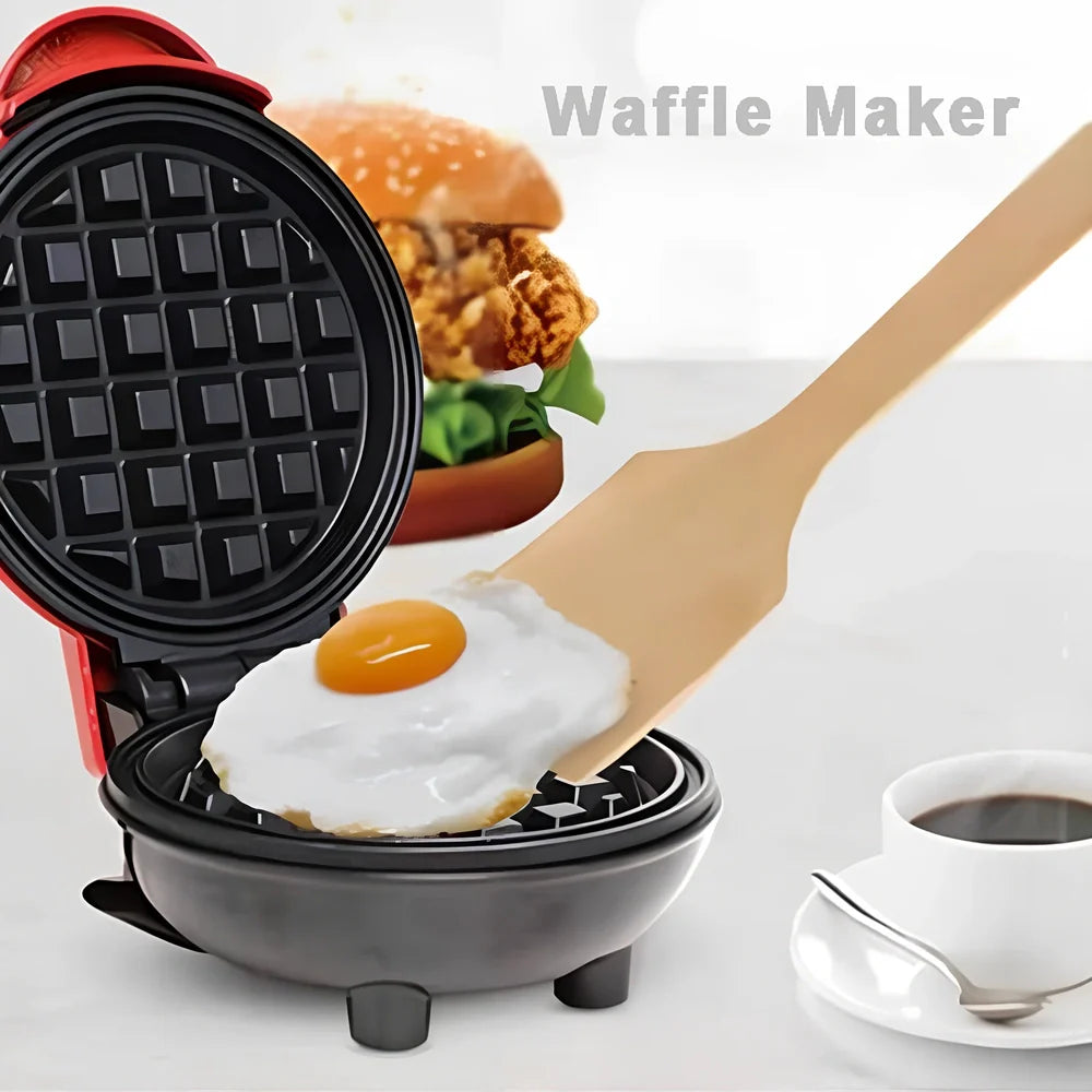 Red electric waffle maker measuring 10cm x 15cm x 20cm with EU plug and non-stick cooking surfaces