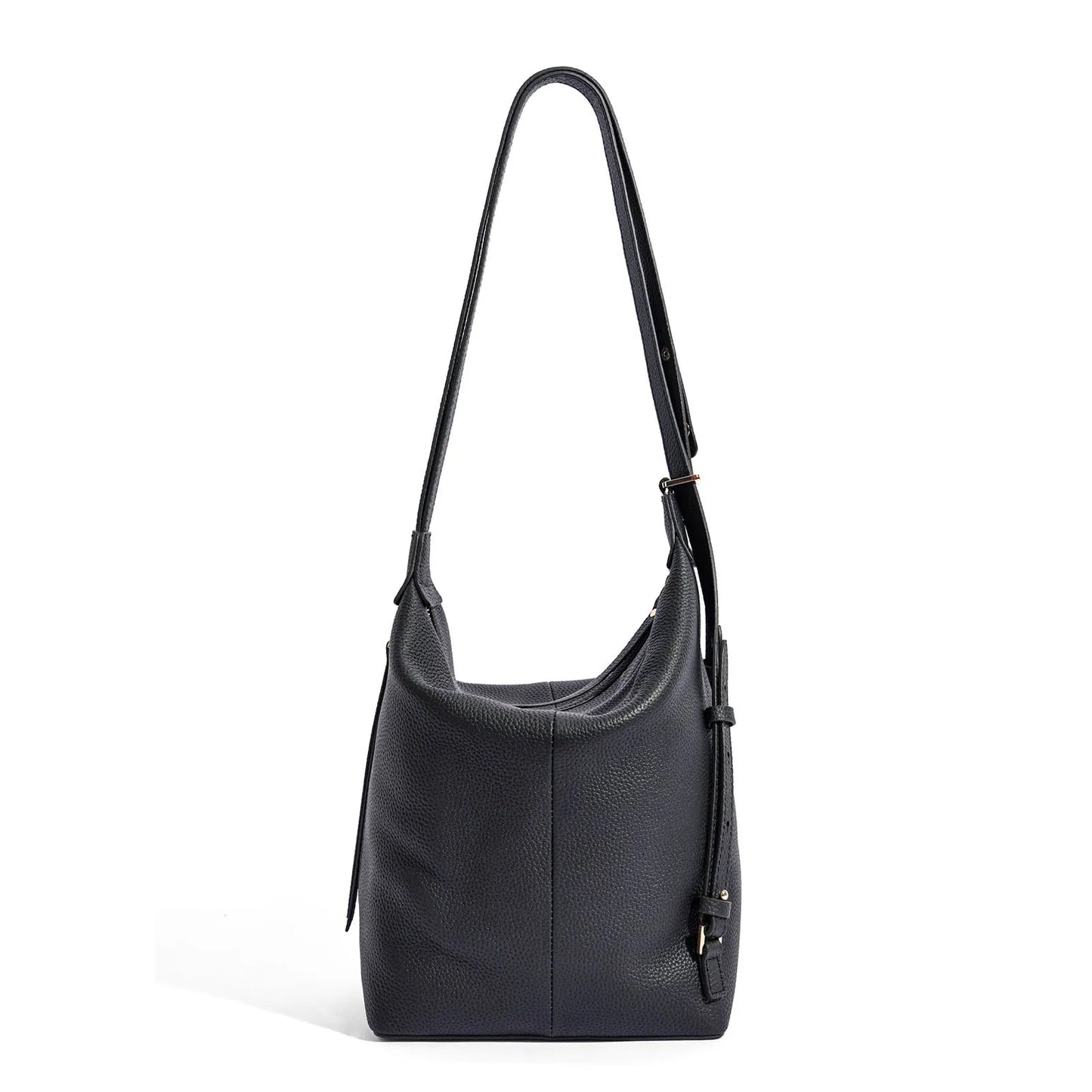 Women's soft genuine cowhide leather bucket shoulder bag in elephant gray colour